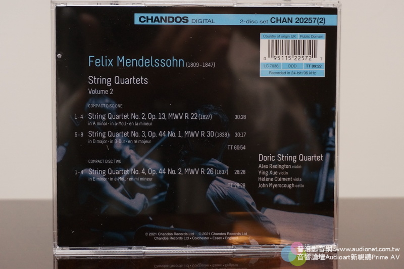 孟德爾頌弦樂四重奏第二集，Doric String Quartet，不是因為全是無敵，而是錄音效果優異 ... ... ... ... ...